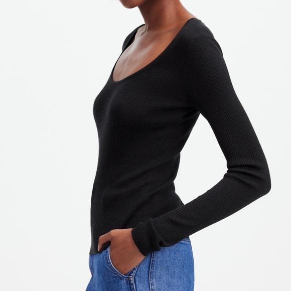 Madewell Merino Wool-Silk Blend Scoopneck Sweater in Black size M NWT NS654 - Picture 3 of 14